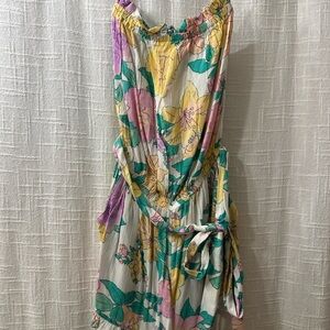 Billabong Strapless Floral Dress - Yellow, Pink, Green